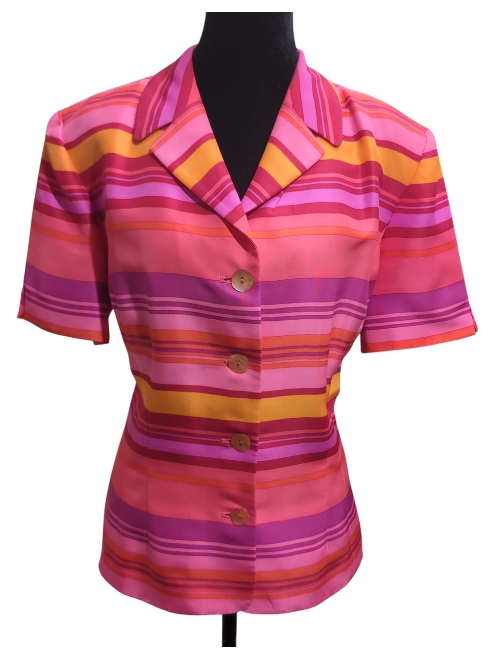 David Warren NY 100% Silk Vintage Candy Striped Blazer Jacket  Sz 14 Y2K Preppy